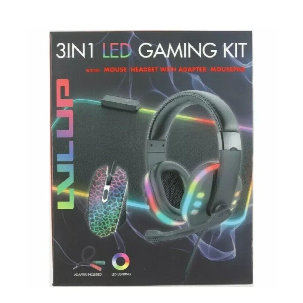 LVLUP 3 IN1 LED Gaming Kit with Mouse, Headset / Mousepad. Brand New